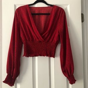 SHEIN Red blouse with rouched bottom